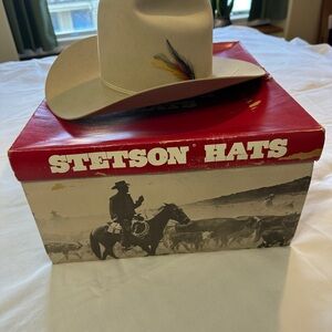Authentic Stetson Beaver Cowboy Hat with Feather  Hat Band